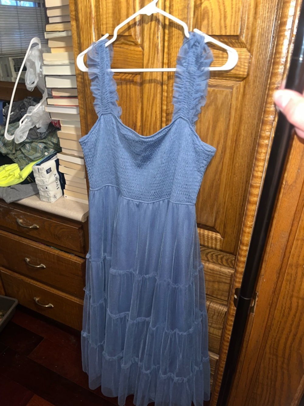 Blue Tiered Ruffle Strap Maxi Dress